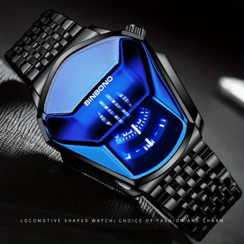 Minimalist, Quartz Watch with Snake Head Design - Stainless Steel Mesh Band, Digital Display, Party-Ready for Men
