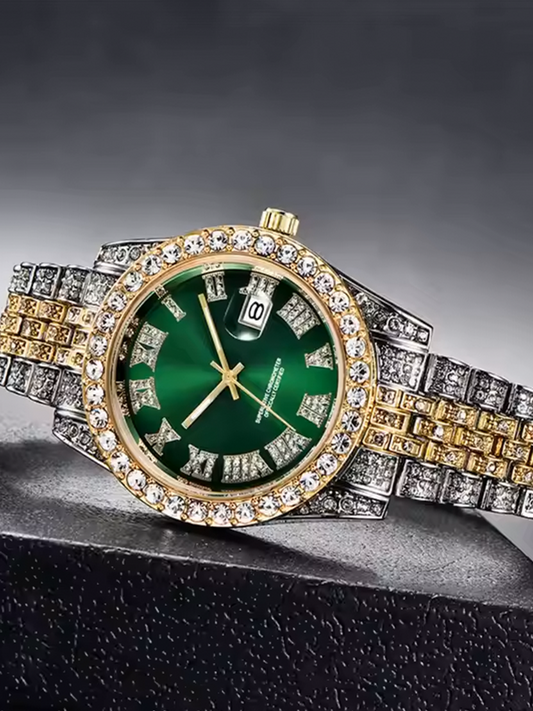 Luxury Full Diamond Men’s Watch – Green Dail