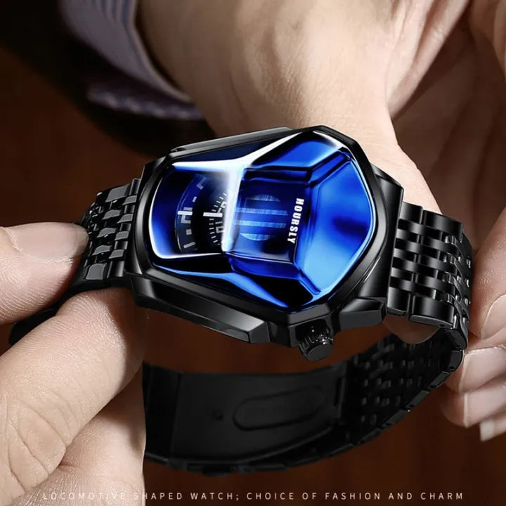 Minimalist, Quartz Watch with Snake Head Design - Stainless Steel Mesh Band, Digital Display, Party-Ready for Men