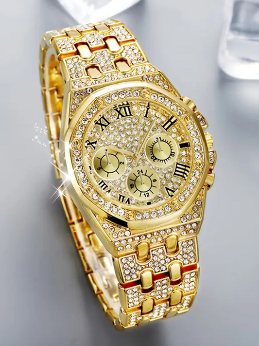 Billionaire Style Men’s Diamond Watch – Fully Iced Out Gold Luxury Timepiece