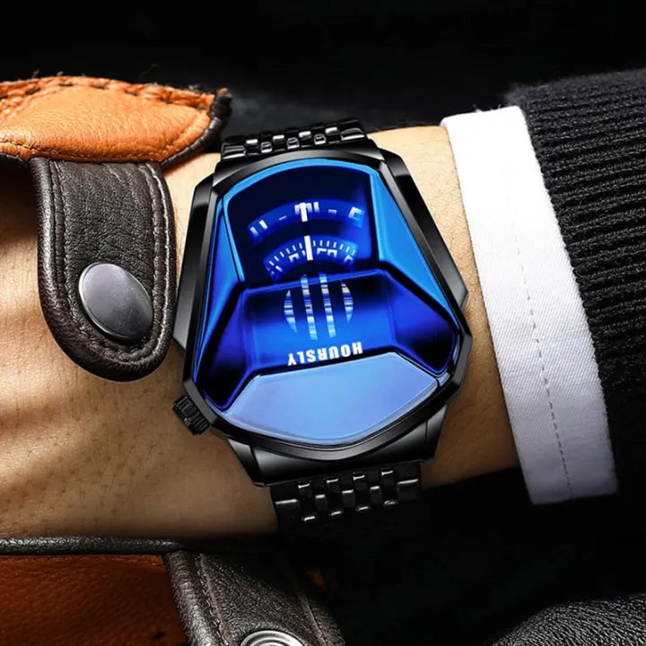 Minimalist, Quartz Watch with Snake Head Design - Stainless Steel Mesh Band, Digital Display, Party-Ready for Men