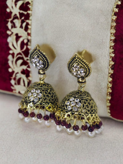 Premium Roundelle Diamond-Studded Jumka Earrings – Elegant Design for Every Occasion