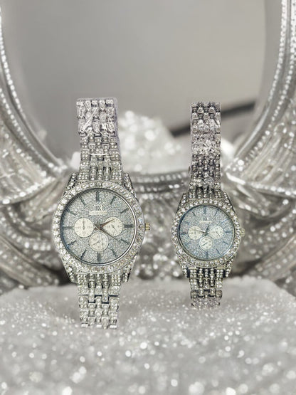 The Full Diamond Silver and Gold Couple’s Watch – A Dazzling Valentine’s Day Gift Fit for the Queen and King