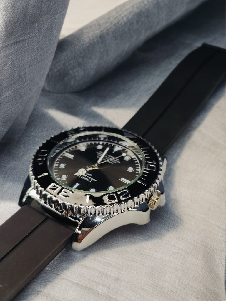 MasterLock Chrono Bold Black Dial Watch with Secure Key & Premium Rubber Strap