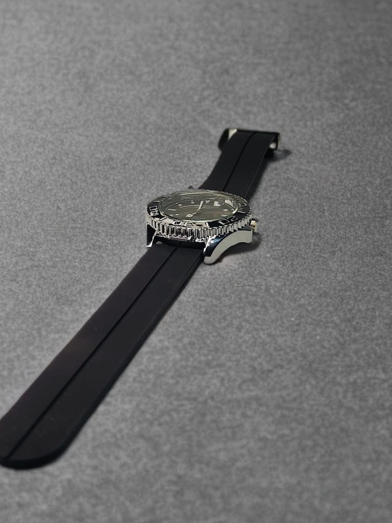 MasterLock Chrono Bold Black Dial Watch with Secure Key & Premium Rubber Strap