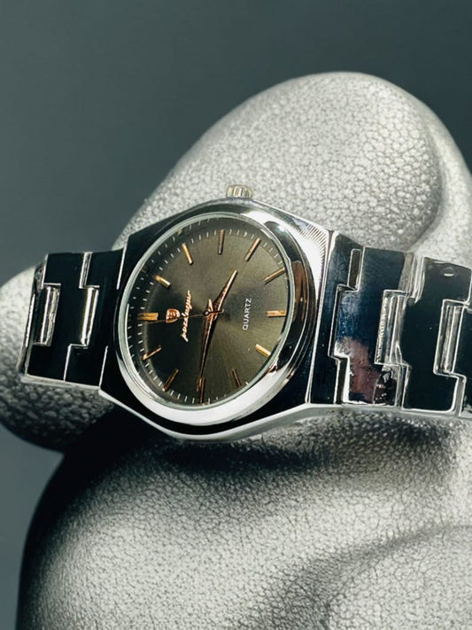 Poedagar Men's Luxury Watch – Bold Black Dial & Sleek Silver Stainless Steel Belt