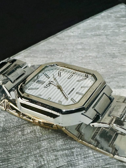 TOMI Men's Luxury Watch – Sleek White Dial & Shining Silver Belt | Timeless Elegance & Style