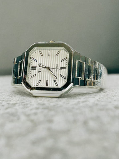 TOMI Men's Luxury Watch – Sleek White Dial & Shining Silver Belt | Timeless Elegance & Style