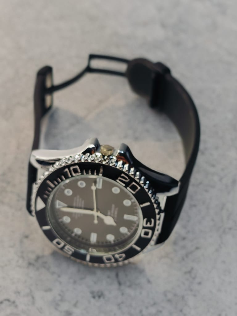 MasterLock Chrono Bold Black Dial Watch with Secure Key & Premium Rubber Strap
