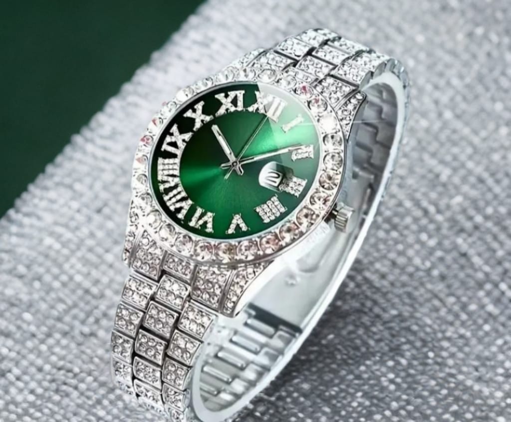 Luxury Custom Bling Hip Hop Fully Iced Out Watches Silver Green || High Quality Luxury Watch