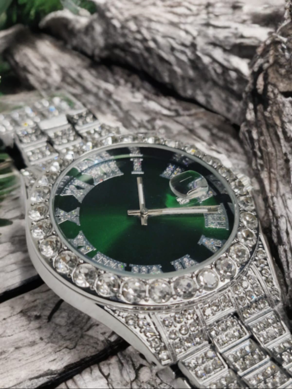 Luxury Custom Bling Hip Hop Fully Iced Out Watches Silver Green || High Quality Luxury Watch