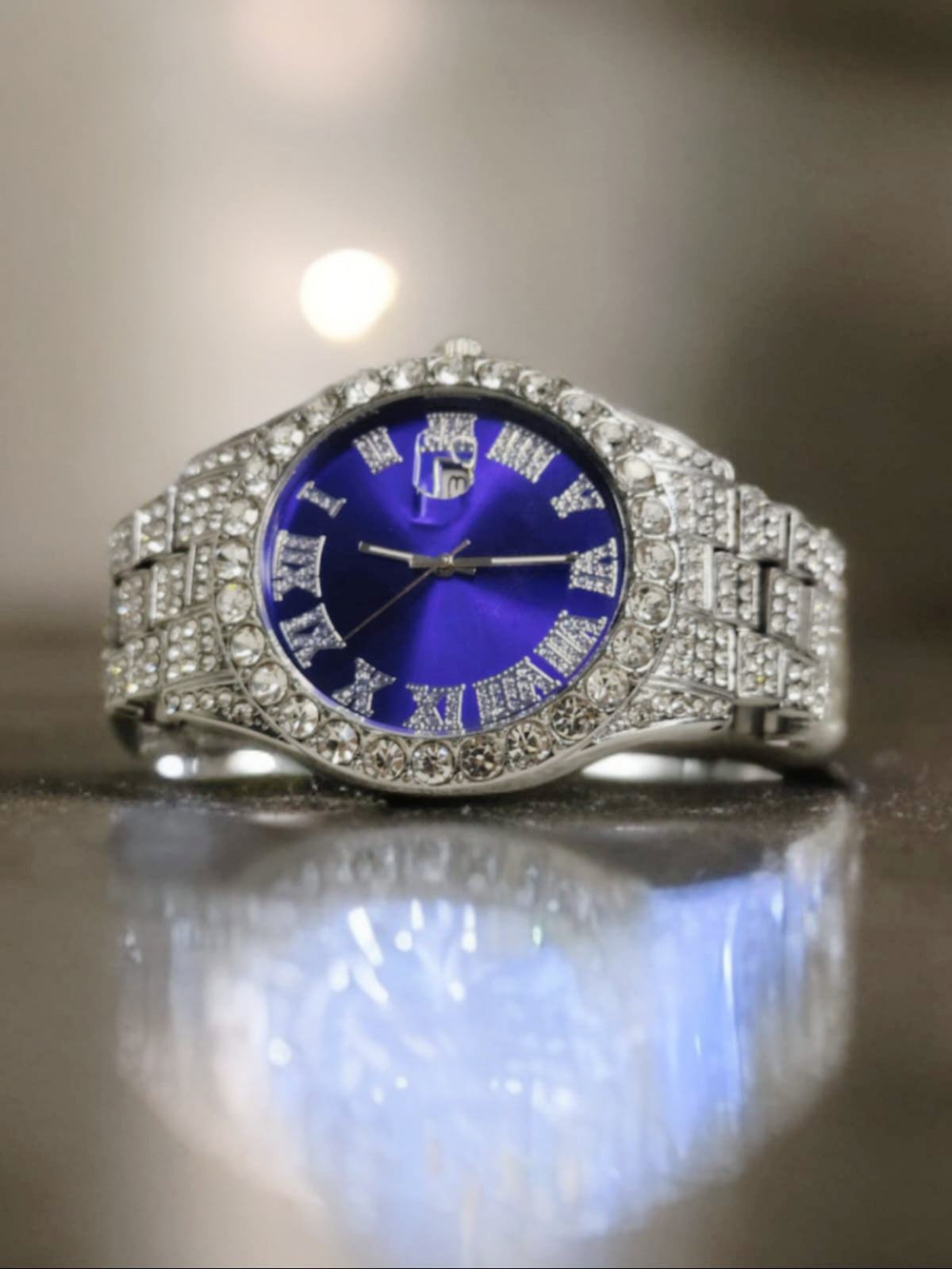 Luxury Custom Bling Hip Hop Fully Iced Out Watches Silver Blue || High Quality Luxury Watch